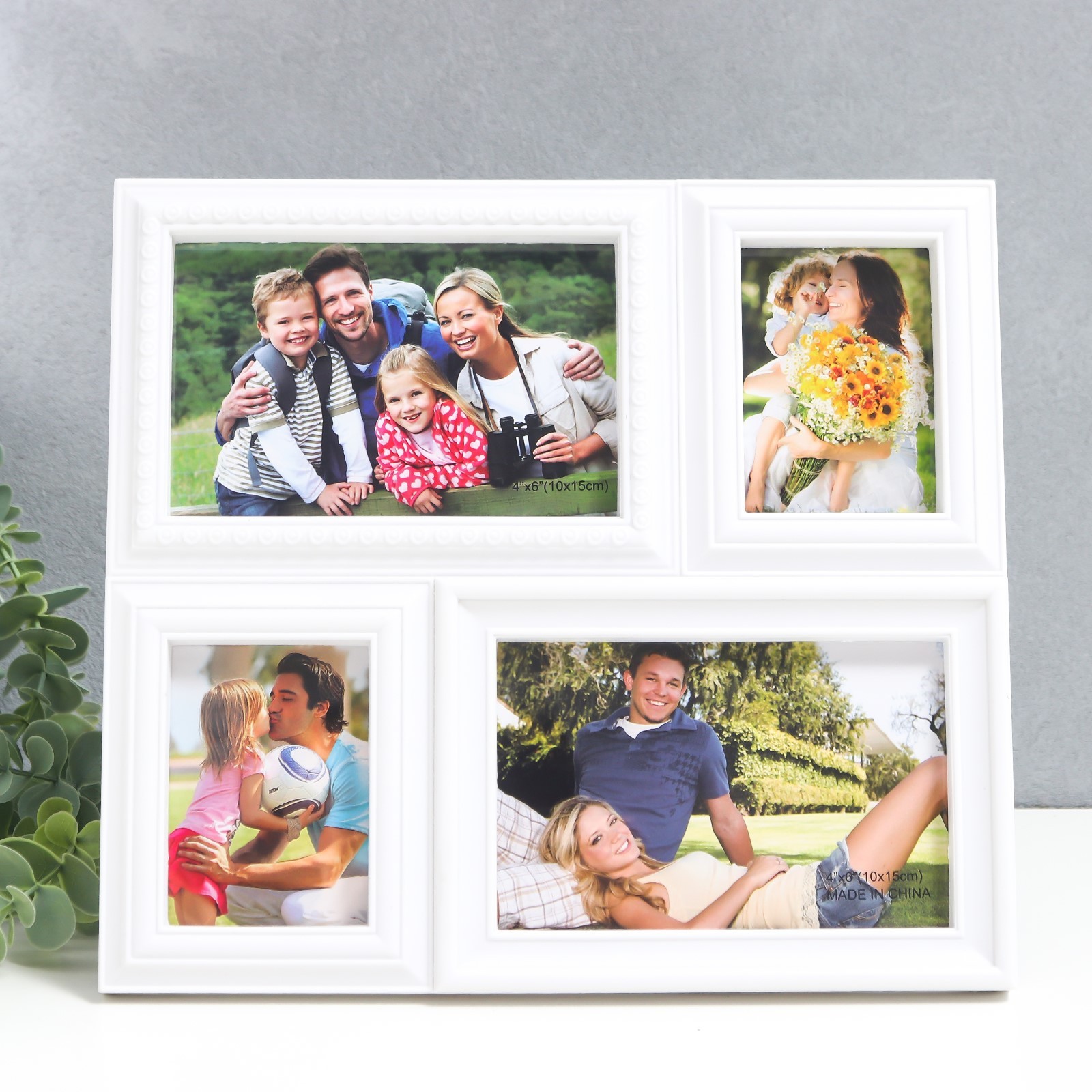 9223295 Фоторамка пластик на 4 фото 2-10х15 см, 2-5х7 см белая
