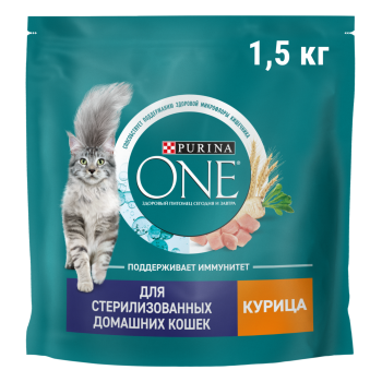 Корм сухой Purina ONE для домашних кошек с курицей 1,5кг