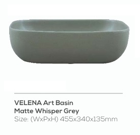 Раковина накладная овальная, без перелива, без консоли, цвет серый, Velena