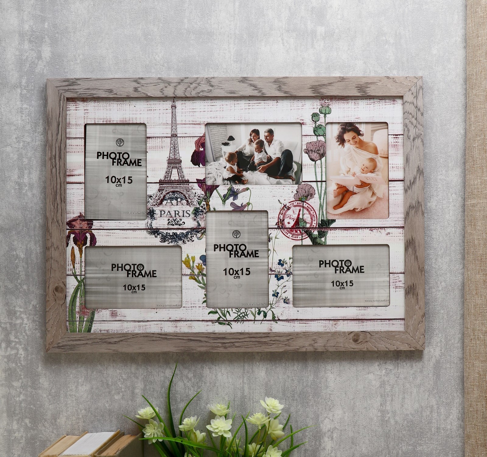 4625851 Фоторамка пластик на 6 фото Paris 52х36 см, серый