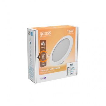 Светильник умный встраиваемый Gauss Smart Home 16W 1500lm 2700К 220-240V IP20 165*38мм, диммируемый