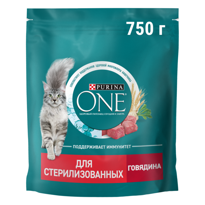 12505576 Корм сухой Purina ONE для стерилизованных кошек с говядиной 750г