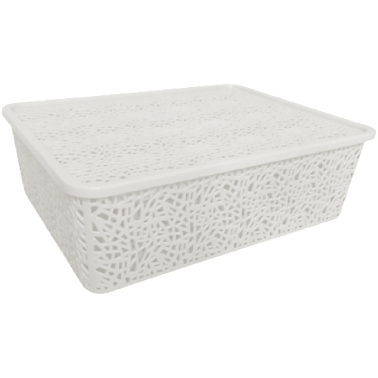 Т322 Корзинка с крышкой ПАУТИНКА №2 белая 290х220х100