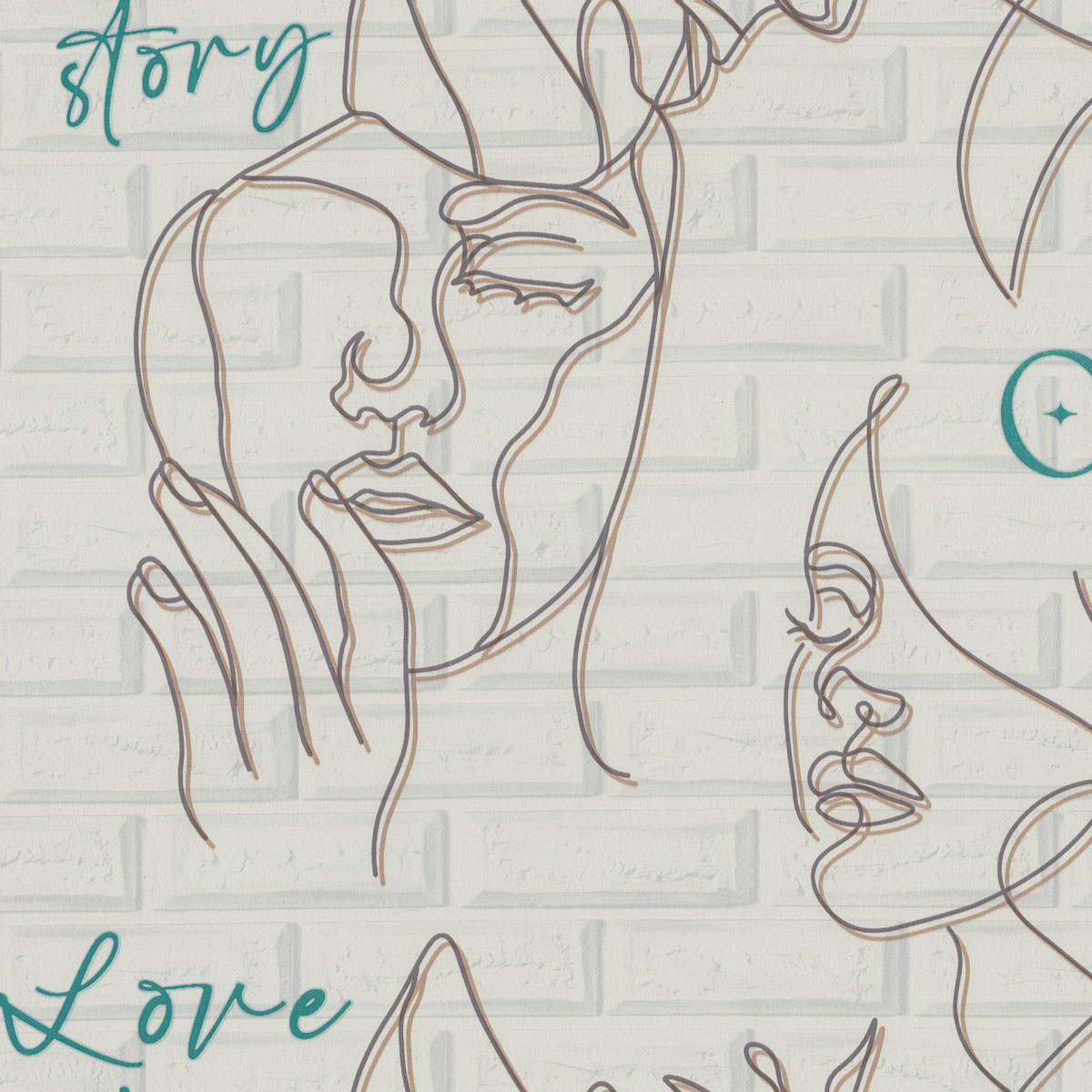 6063-01 Обои флизелиновые Only you, мотив зелено-серый 1,06x10,05м