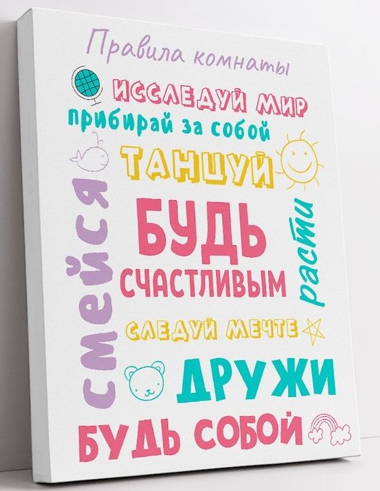 МТП-1 Картина -мотиватор Правила комнаты Будь счастливым! 30х40 см.