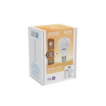Лампа умная Gauss Smart Home A60 8,5W 806lm 2700К E27, диммируемая