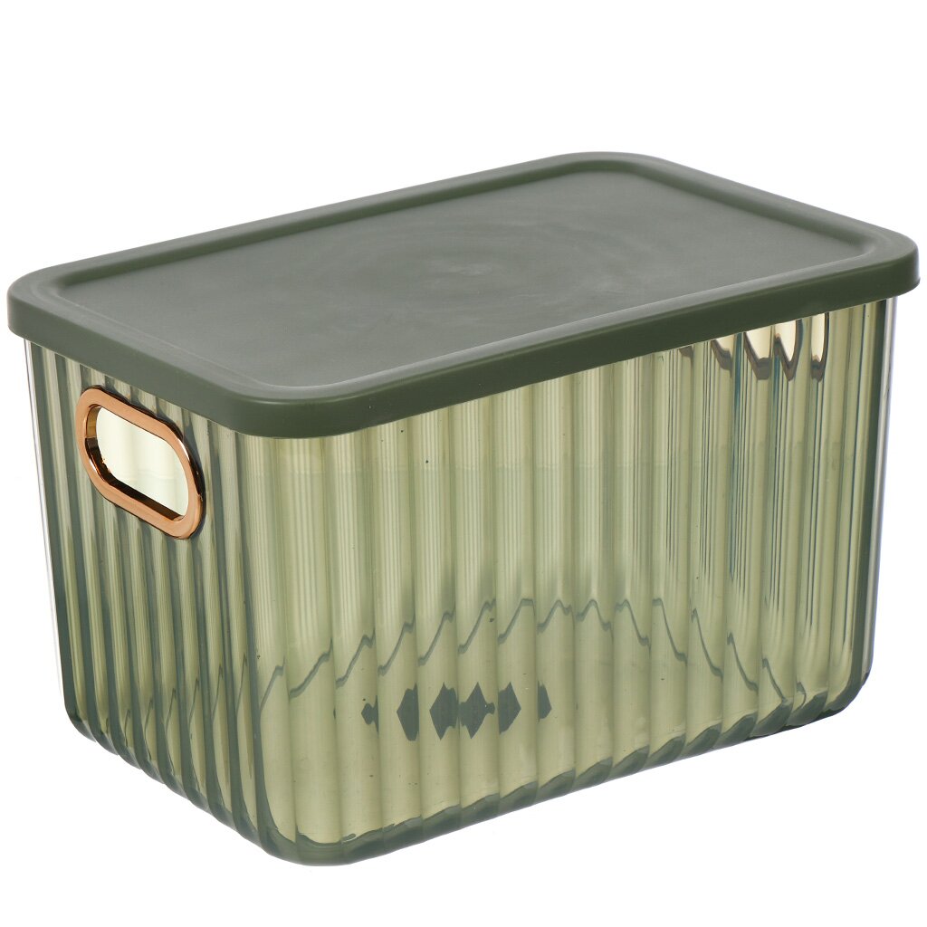 435340 Корзина для хранен 18.5х16.2х26 см прямоуг пластик зел с крышкой