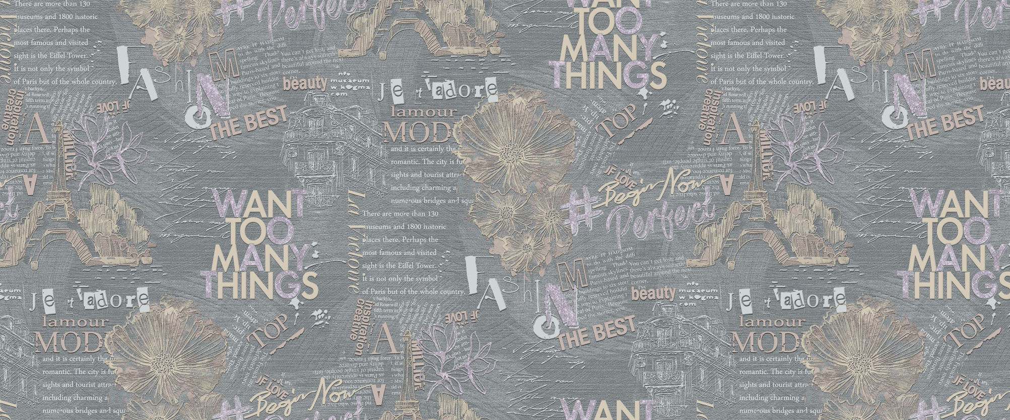 989363 Обои флизелиновые LAMOUR, мотив т-серый 1,06х10.05м