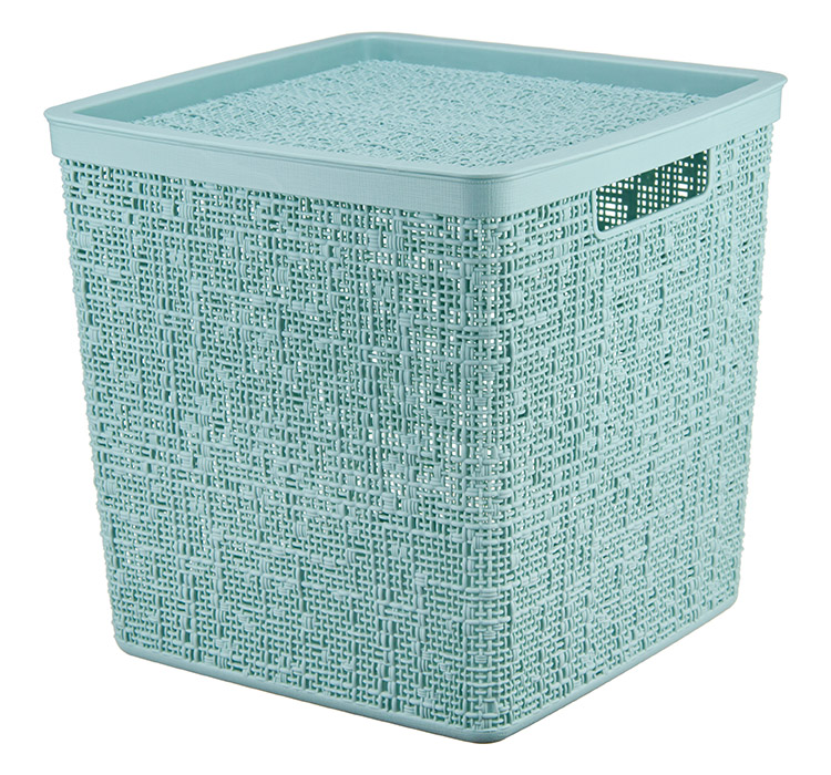 М 2327 Коробка БЯЗЬ с крышкой 28х28х28см 17л Морская волна