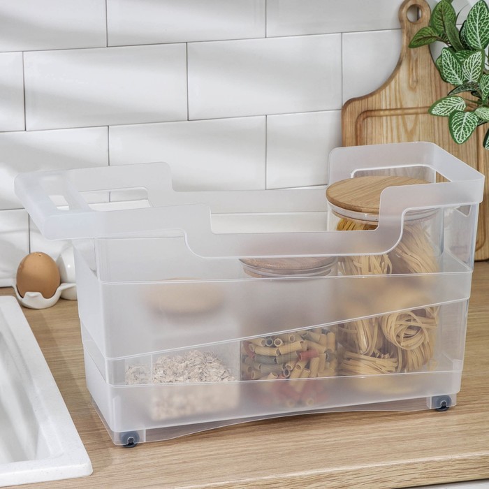 4427889 Контейнер хозяйственный с ручкой на колёсиках, 12,5 л, 45×16×25,5 см, прозрачный