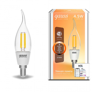 Лампа умная Gauss Smart Home Filament СF35 4,5W 495lm 2700К E14, диммируемая