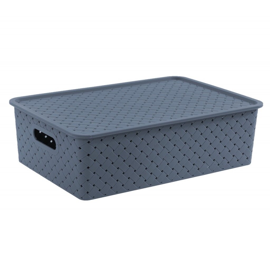 351458 Корзина для хранения, 7.5л, 35х24.5х10.5см, плетеная  с крышкой, Violet, Береста, 522135