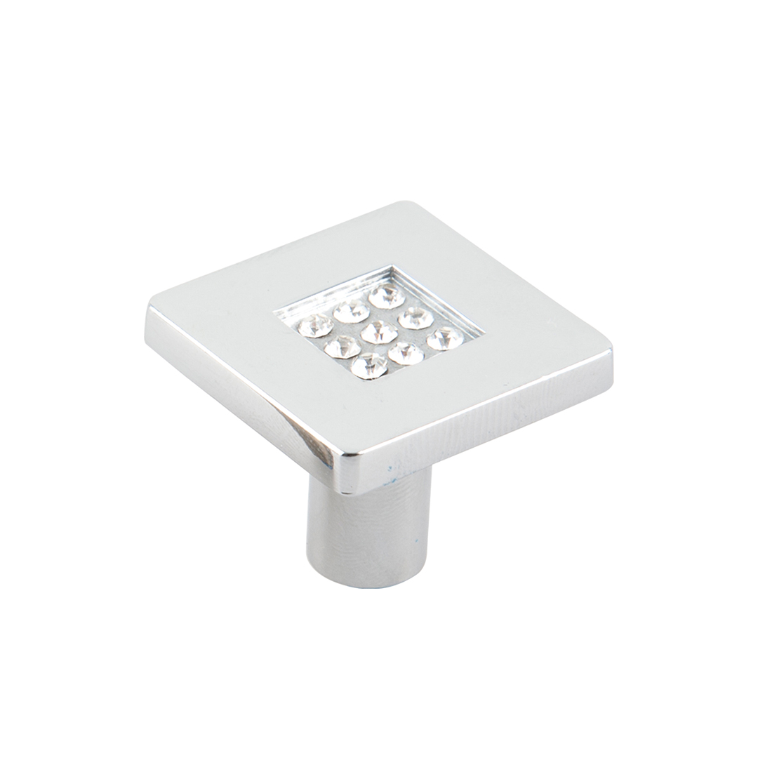 CRL03 Ручка-кнопка с кристаллами, Д28 Ш28 В24, хром