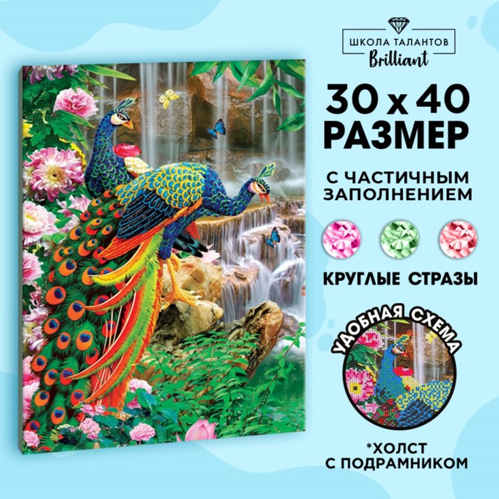 5371197 Мозаика вышивка Павлины на раме 30х40 см