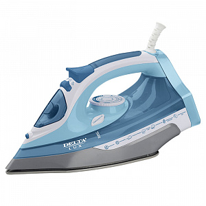 Утюг DELTA LUX DL-712 белый с синим, антикапля, антинакипь, 350мл, 2400 Вт