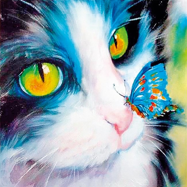 87872 Мозаика алмазная Кот и Бабочка 20х20 см.