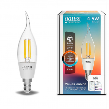 Лампа умная Gauss Smart Home Filament СF35 4,5W 495lm 2000-6500К, диммируемая