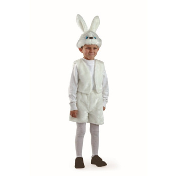 Карнавальный костюм "Заяц белый", мех, маска, жилет, шорты, р.28, рост 110 см 106-110-56   