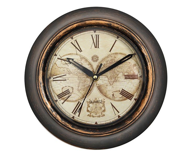 001366 Часы настенные пластиковые 23.2x23.2x5.4 корпус коричневый античная бронза