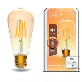 Лампа умная Gauss Smart Home Filament ST64 7W 740lm 2500К E27, диммируемая