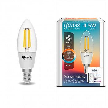 Лампа умная Gauss Smart Home Filament С35 4,5W 495lm 2000-6500К E14, диммируемая