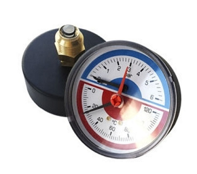 Термоманометр с задним подключением, D 80 мм, 1/2", 6 бар 0-120°C, TIM