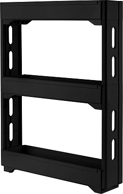 Этажерка Keeplex Black на колесиках трехсекционная узкая 53,7х13,8х71 см