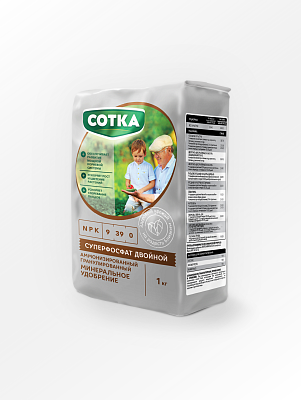 СУПЕРФОСФАТ ДВОЙНОЙ СОТКА® N:P 9:39 аммонизированный гранулированный Удобрение минеральное  пак 1кг