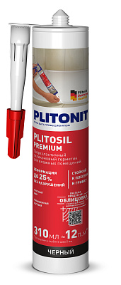 Затирка-герметик PLITONIT PlitoSil Premium высокоэластичный санитарный силиконовый чёрный 310 мл