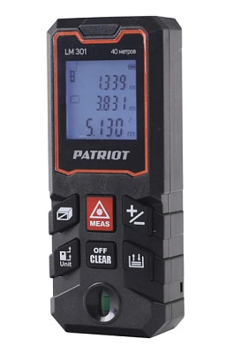 Дальномер лазерный PATRIOT LM 301, макс. дистанция 40 метров, измерение площади, объема, подсветка