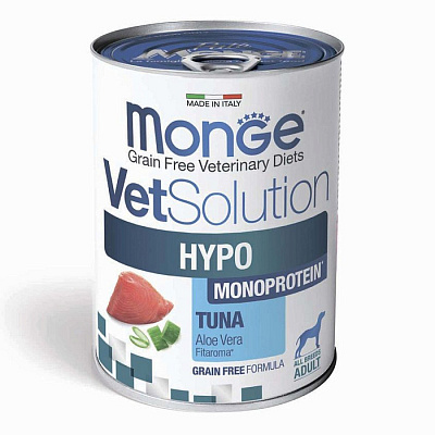 Корм Monge VetSolution Dog Гипо монопротеин с тунцом д/собак для сниж реакции пищ непереносим 400г