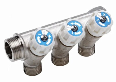 Коллектор регулирующий 3 выхода, 3/4"x1/2", AQUALINK
