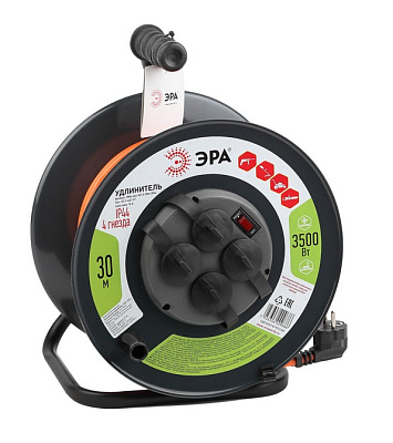 Удлинитель силовой ЭРА 30м 4гн RMx-4es-3x1.5-30m-IP44 на м. катушке c/з 4 гн 30м ПВС 3х1.5