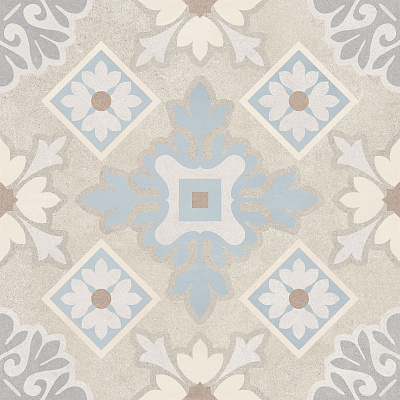 Керамогранит матовый карвинг Флорал / Floral 60x60 см. цвет бежевый, голубой, 5 шт. в упак. 1,8 м2