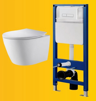 Комплект: Унитаз подвесной PC-031 микролифт, смыв "торнадо", инстал IDEE 545ID-SW06 (белая)
