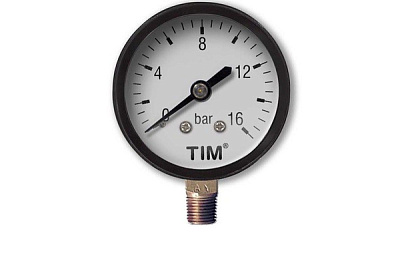Манометр с нижним подключением, D 50 мм, 1/4", 0-16 бар, TIM