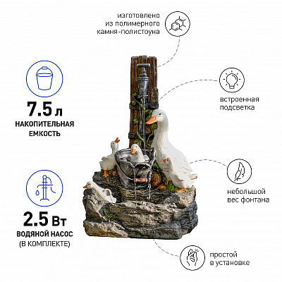 Фонтан декоративный GREEN APPLE GANF,07 декоративный уличный с подсветкой Гуси 59 см