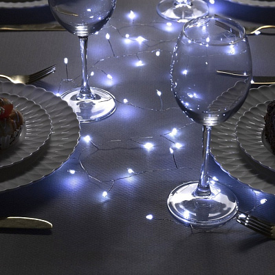 НИТЬ ROSA. "МИШУРА" IP20, 2 м, Н.С. LED(1608)-50-6V, CR2032x2 (в компл.), фиксинг, БЕЛЫЙ 