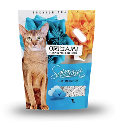 Наполнитель Savanna Origami д/кош Комкующийся бумажный Синий индикатор 7л/1,9кг