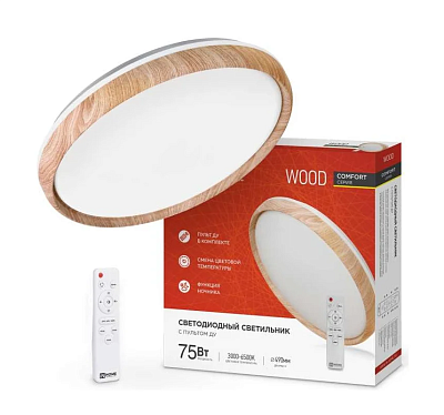 Светильник светодиодный COMFORT WOOD 75Вт 230В 3000-6500K 6000Лм 490x115мм с пультом ДУ IN HOME
