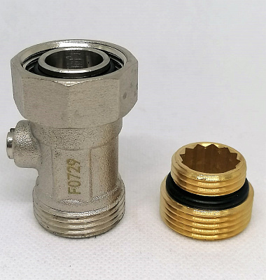 Кран радиаторный нижнего подключения TIM MM 1/2" x 3/4", прямой, с адаптером