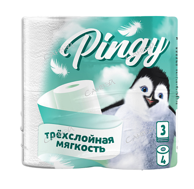 Бумага туалет Pingy 3-х сл. 4шт 25м с тиснением 