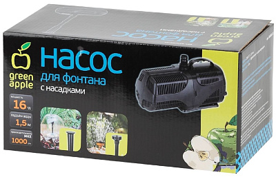 Насос для фонтана с насадками. Мощность 16 W. Производительность 1000 л/ч.