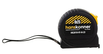 Рулетка 8x25, 2 стопа, противоударный корпус SoftTouch, мощный магнит,Hanskonner