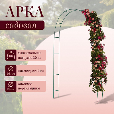 Арка садовая 240 х 125 х 20 см, разборная, металл, зелёная 