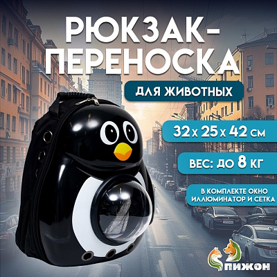 Рюкзак для переноски кошек "Пингвин" прозрачный 34х25х40см