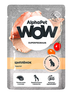 Корм AlphaPet WOW д/щен, берем/кормящ сук Цыпленок/Паштет 85г