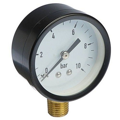 Манометр с нижним подключением, D 50 мм, 1/4", 0-10 бар, TIM