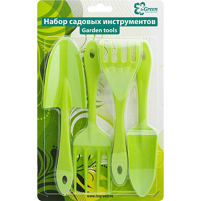 Набор садовых инструментов (лопатка, совок для пересадки, грабельки, вилка для рыхления)