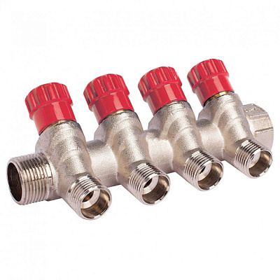 Коллектор регулирующий 4 выхода, 3/4"x1/2", AQUALINK